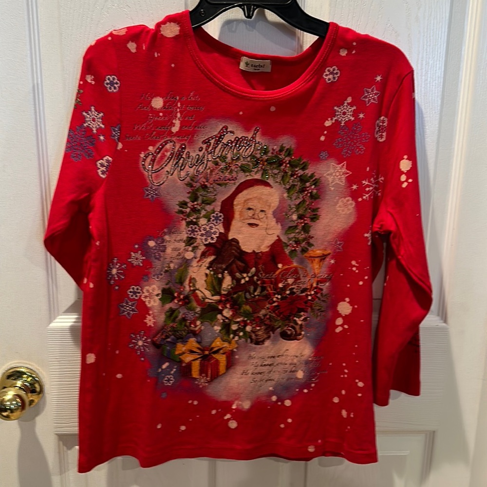 NWOT Cactus cotton old fashion SANTA GRAPHIC TEE 3/4 sleeve large